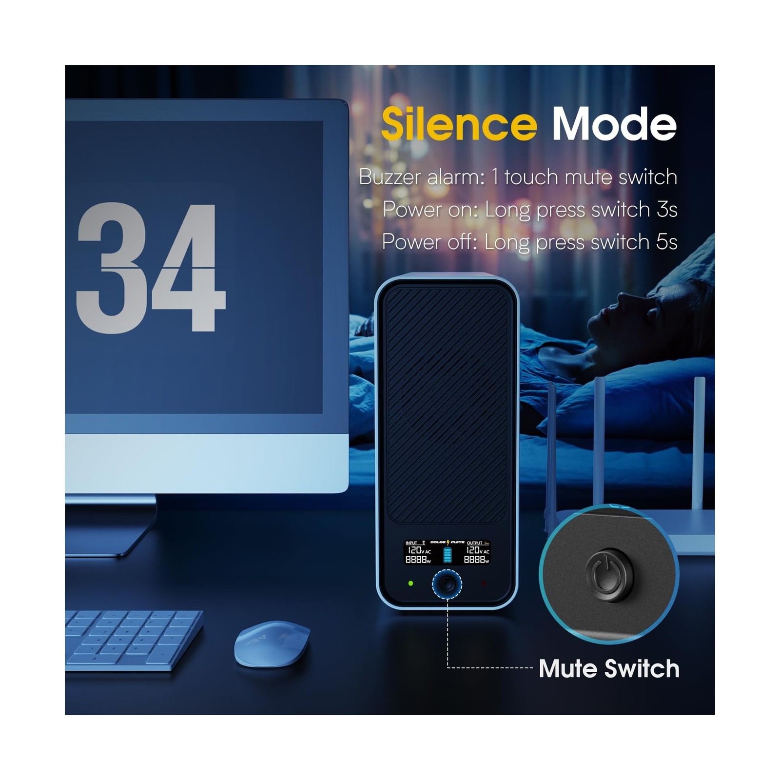 1000VA/600W Lithium UPS Battery Backup and Surge Protector, Sinewave UPS Syst…