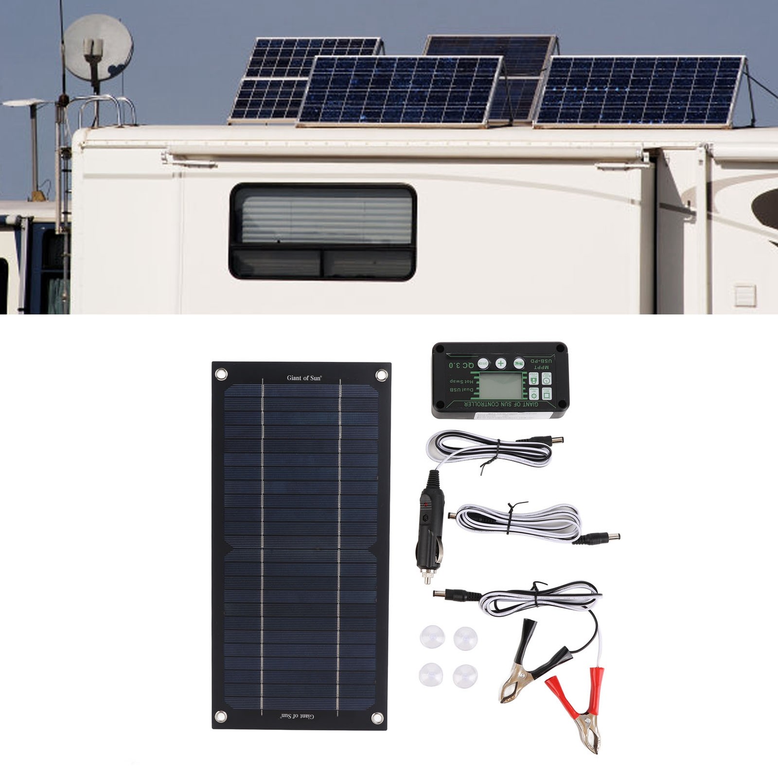 MPPT 100A 600W Solar Charge Controller 15W 18V Solar Panel Kit for Outdoor Use