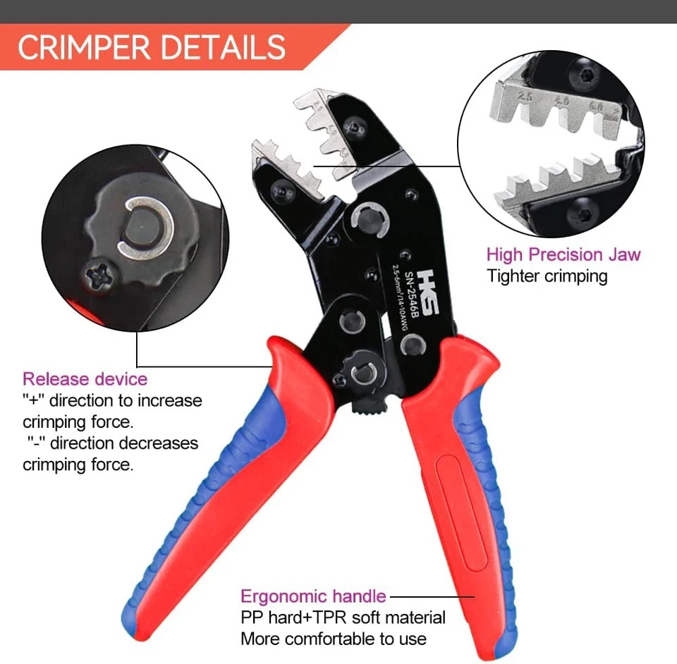 Solar PV Cable Crimping Tool for Solar Connectors, AWG14-10 (2.5/4/6Mm²) – 7 Inc