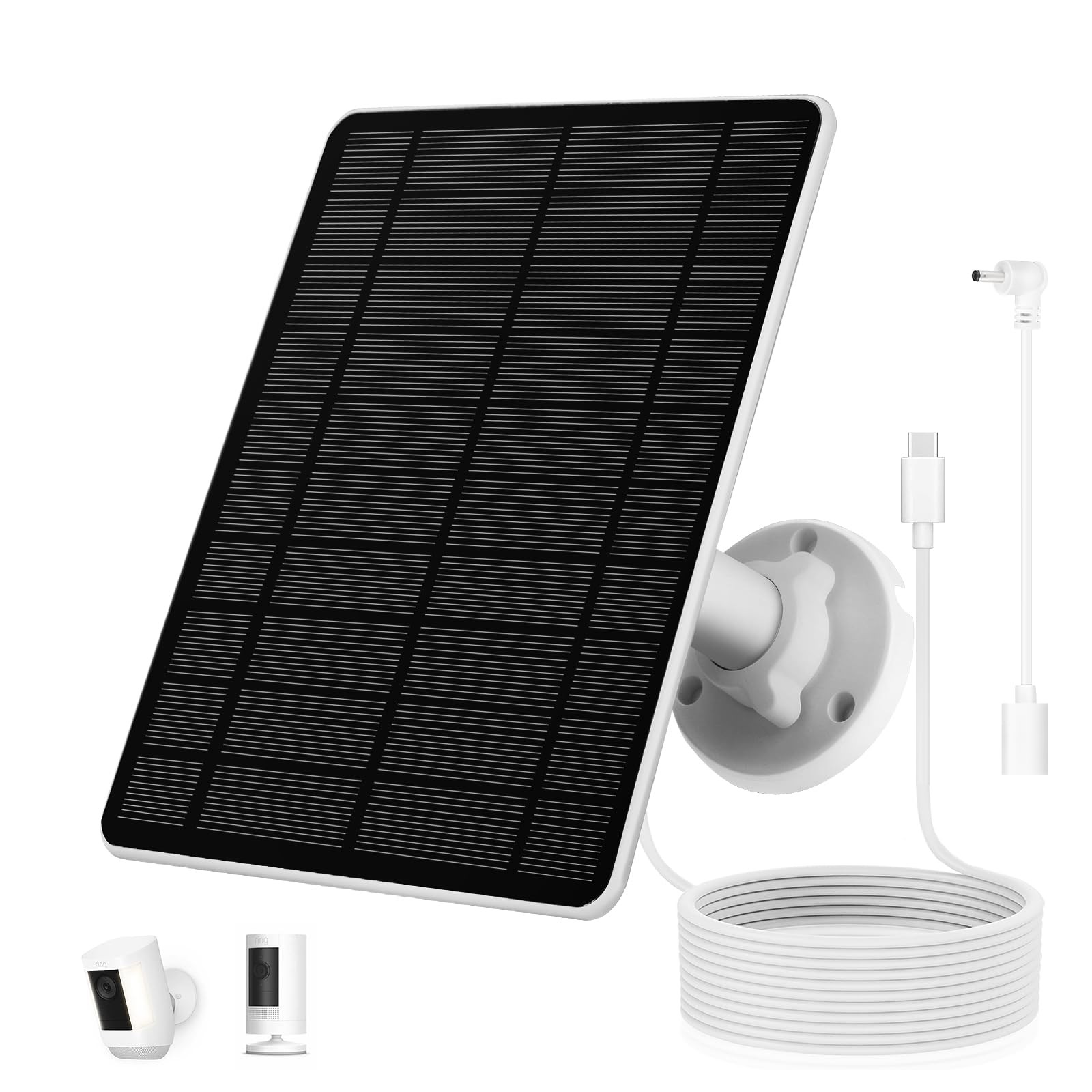 Solar Panel Ring Camera Spotlight Cam Pro Plus Battery 5W 13FT Cable Waterproof