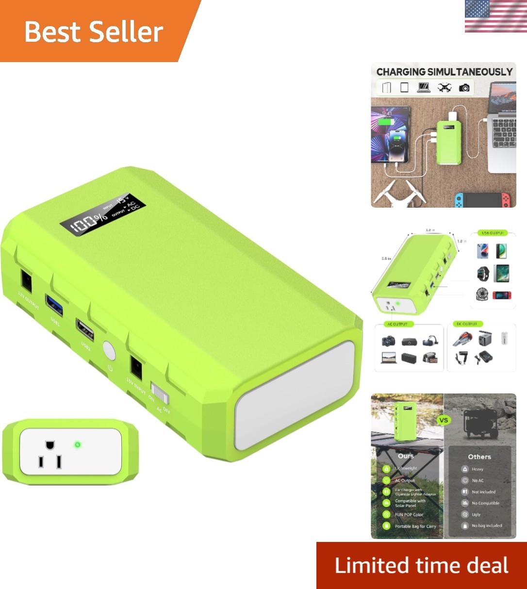 Portable Power Station with AC Outlet, 65W/110V External Battery Pack 24000mA…