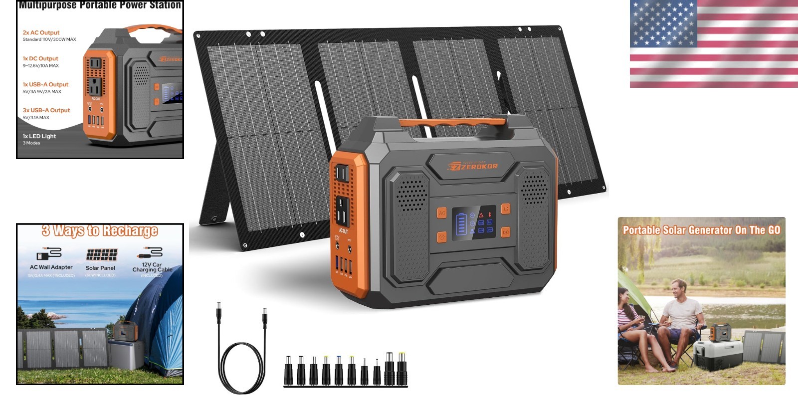 300W Portable Solar Generator with 60W Solar Panel & Multiple Outlets for Adv…