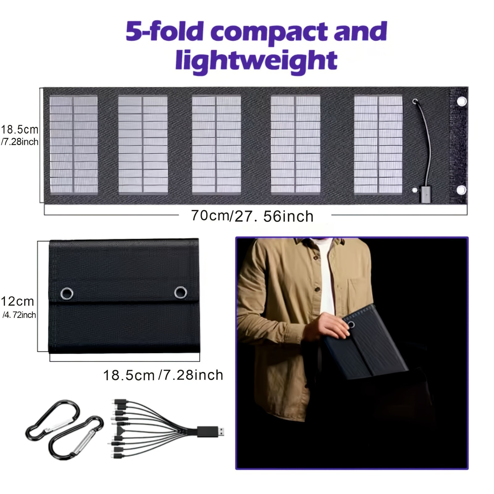 20W Portable Solar Panel Bag Monocrystalline Silicon 5-Fold Solar Panel Protecti