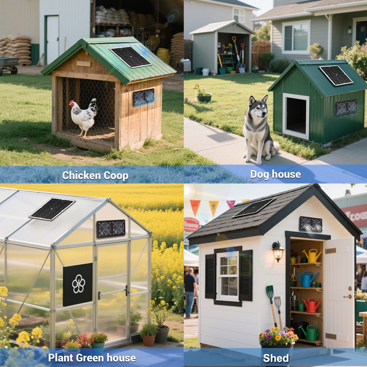Solar Powered Fan Kit 15W Solar Panel Waterproof DC Exhaust Fan for Chicken Coop