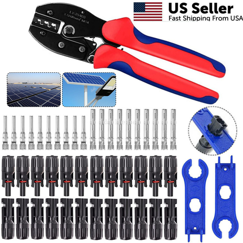 12/24PCS Solar Panel Cable Wire Connectors Crimper PV Crimping Pliers Tool Set