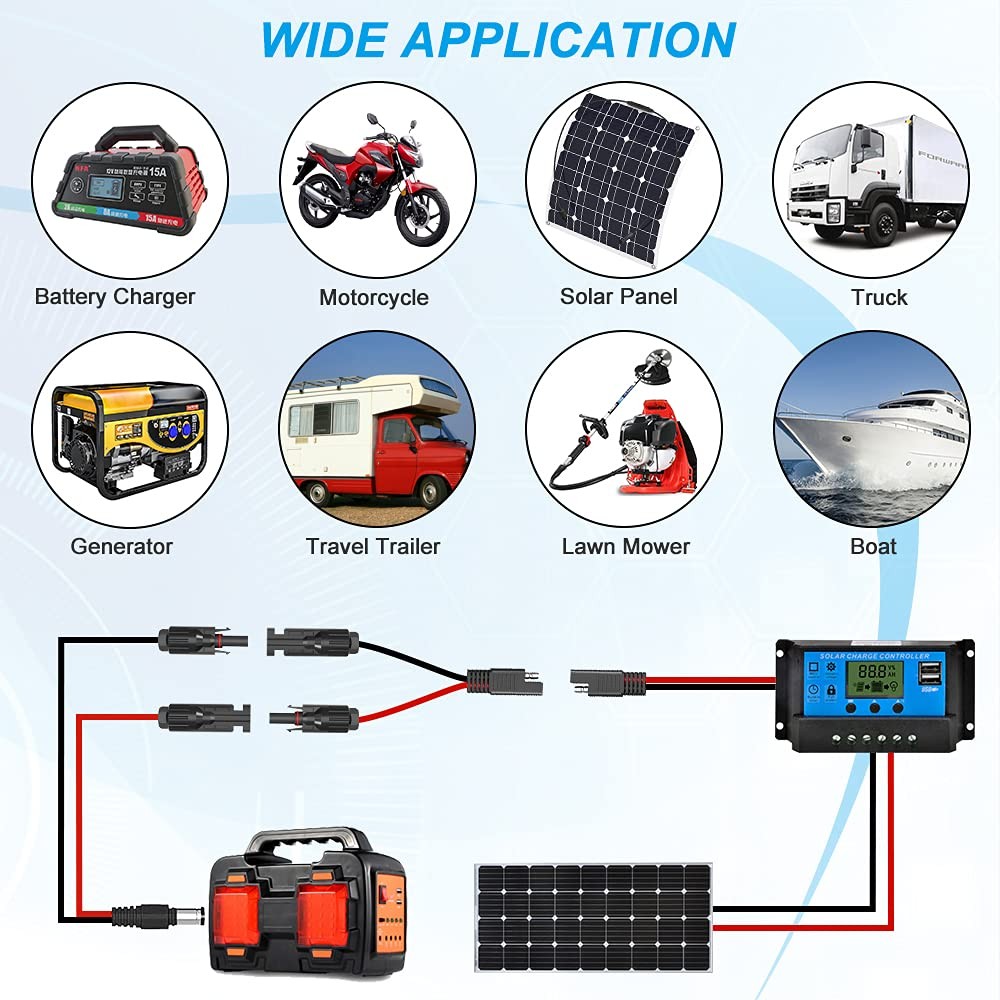 Solar Panel Connector Cable 10AWG SAE Male & Female PV Extension for RV Solar