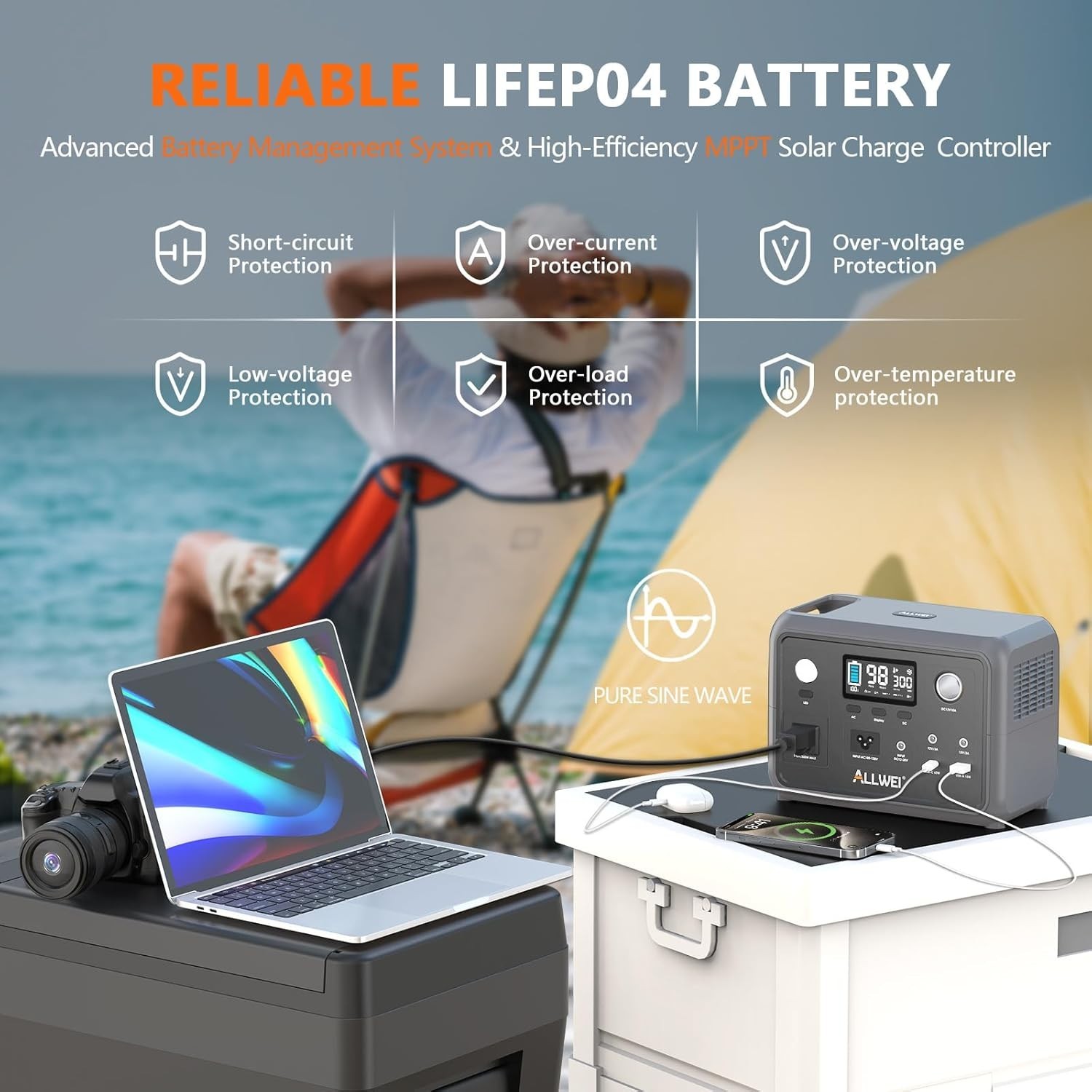 Lightweight 300W Solar Generator with 6 Output Ports for Camping and Home Backup