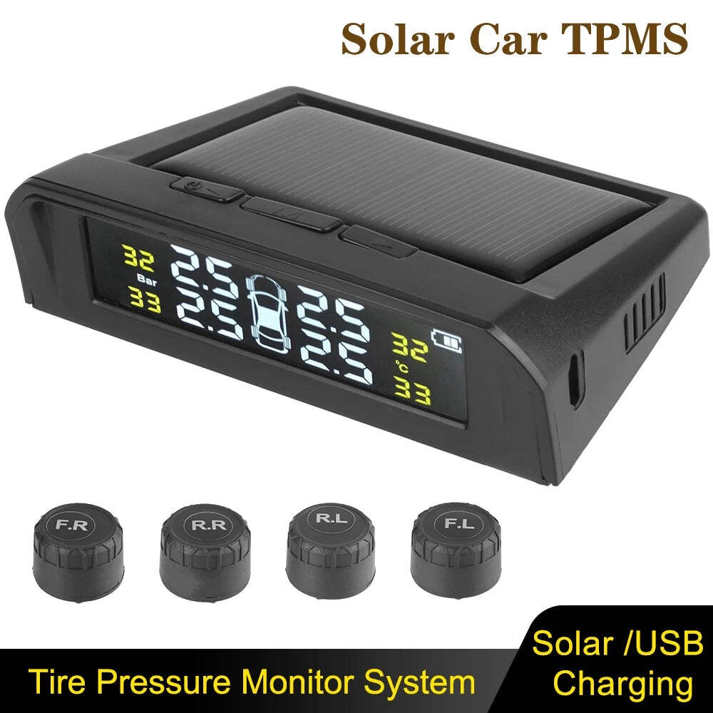 USB Solar Powered Intelligent Temperature Warning LCD Display + 4 External Senso