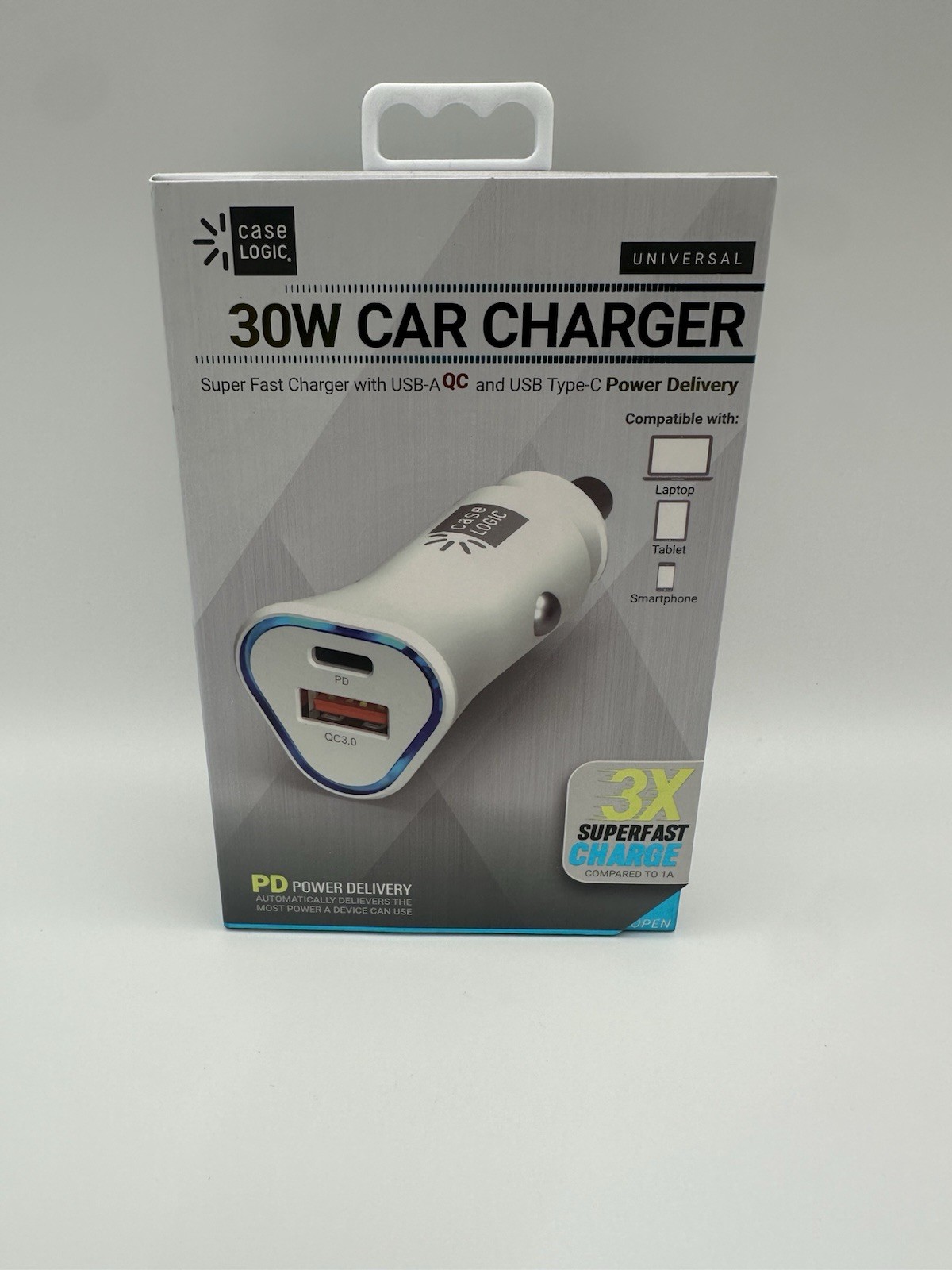 Bytech Pd Car Charger, 30 W, Two 3 A Ports, White USB & Type C Fast Charging