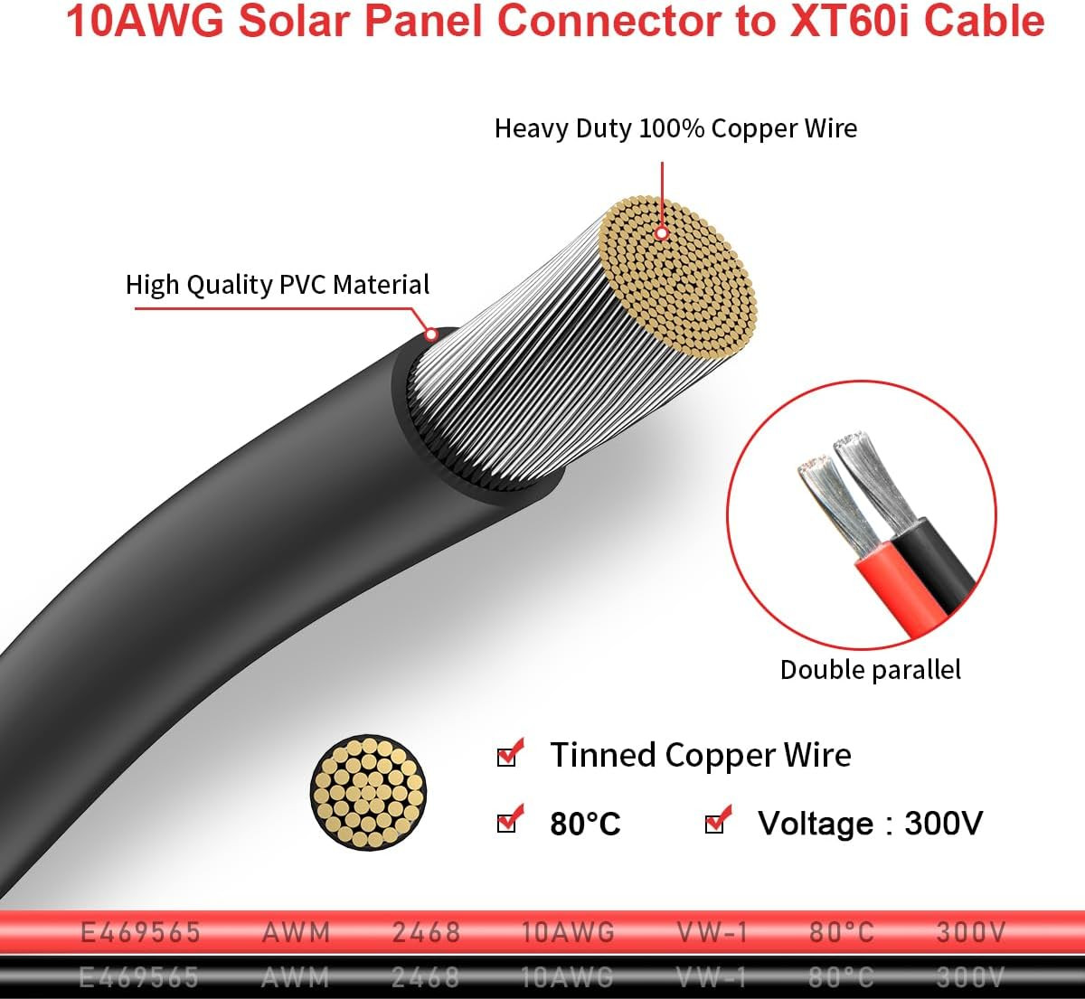 10AWG Solar to Xt60I Charging Cable Solar Panel Extention Cable for Portable Pow