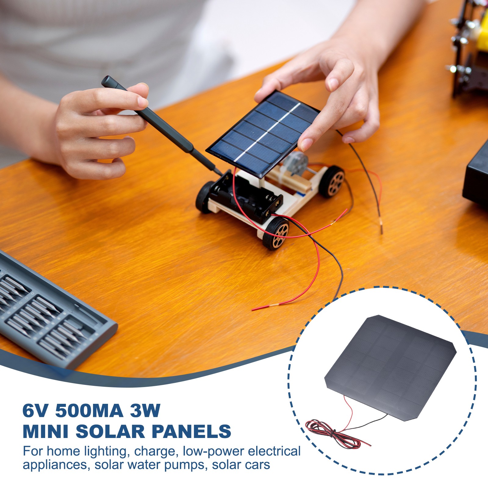 6V 3W 500mA Mini Solar Panels with Cable, 145 x 145mm