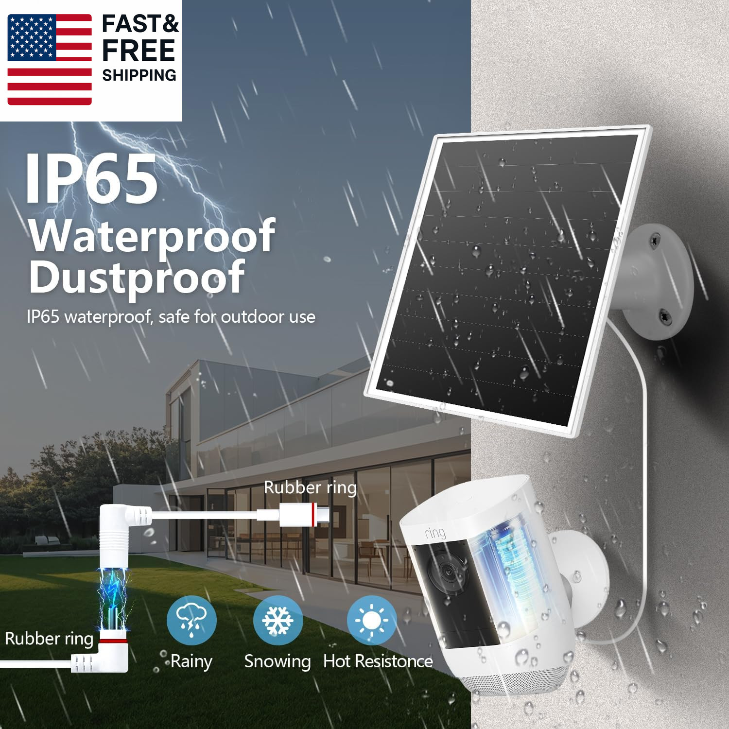 6W Solar Panel for Ring Camera, Solar Charger Compatible with Ring Spotlight/S