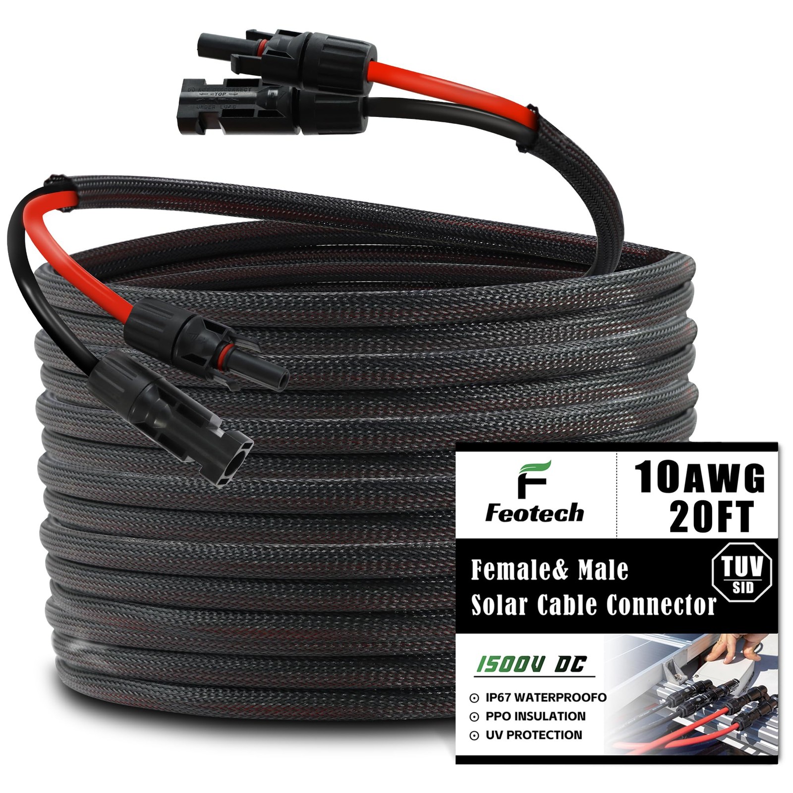 Twin Wire 20FT Solar Extension Cable – 10AWG (6mm²) Solar Panel Connector, wi…