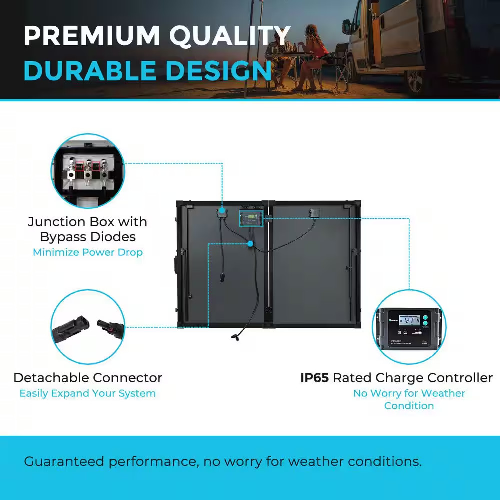 200-Watt 12 Volt Monocrystalline Solar Panel Suitcase 20A Waterproof PWM Charger