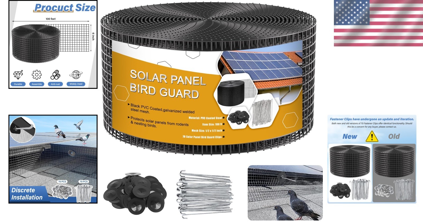 Durable Pigeon Guard 6x100ft – Black PVC Coated Galvanized Steel Wire Screen