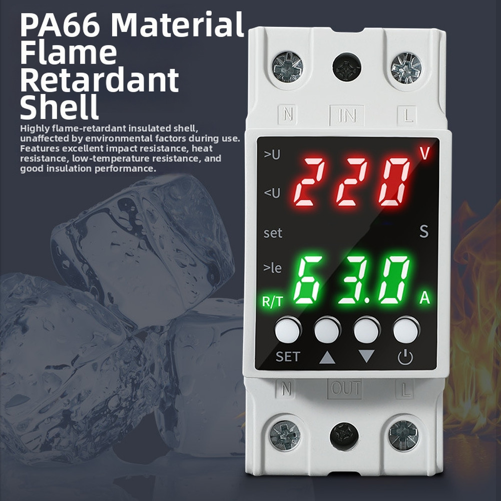 Auto Reset Dual LCD Voltage Protector for AC80-300V Overcurrent Up to 63A