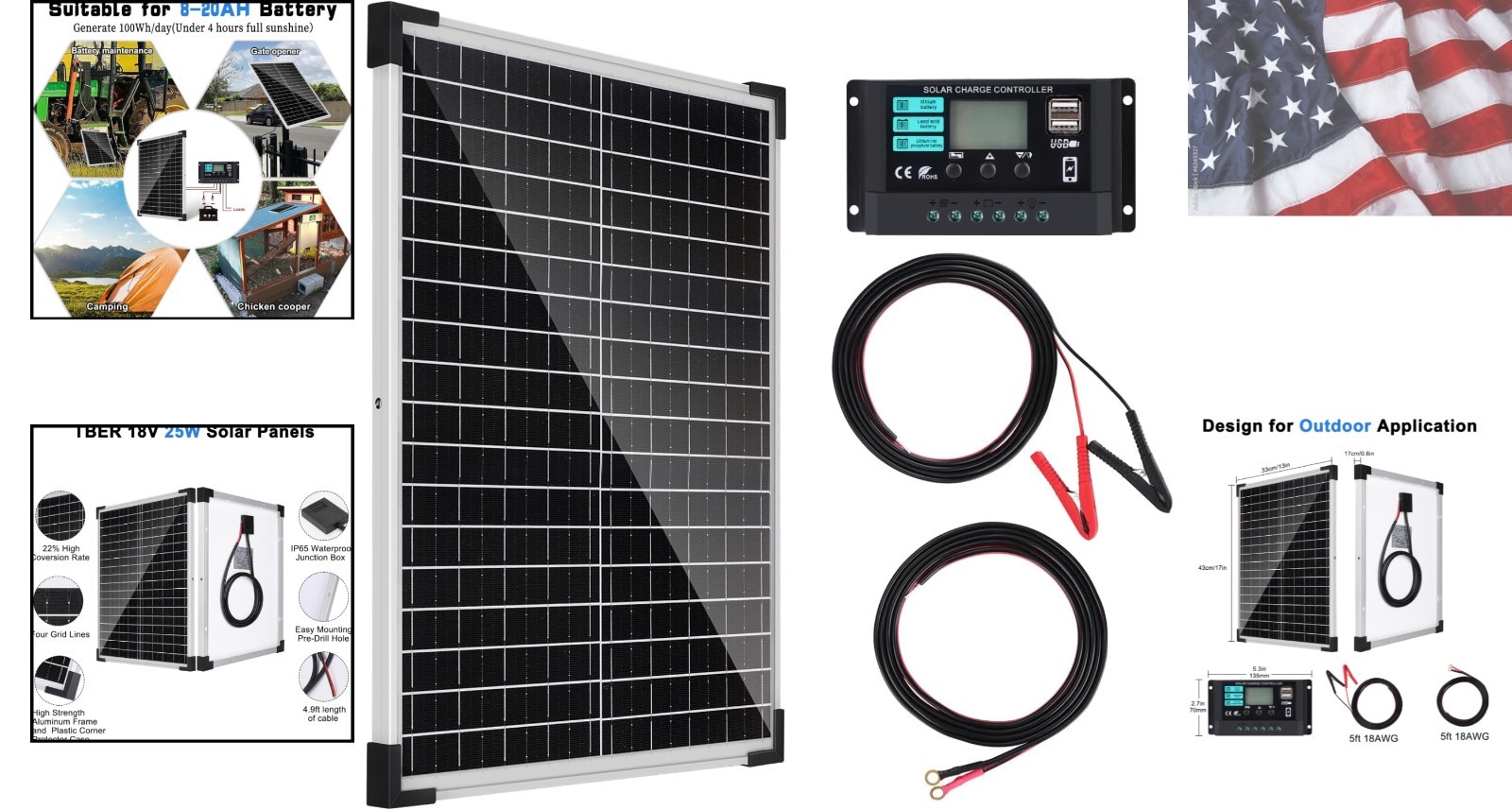 Solar Panel Kit 25W 12V Solar Battery Charger with 10A Charge Controller and …