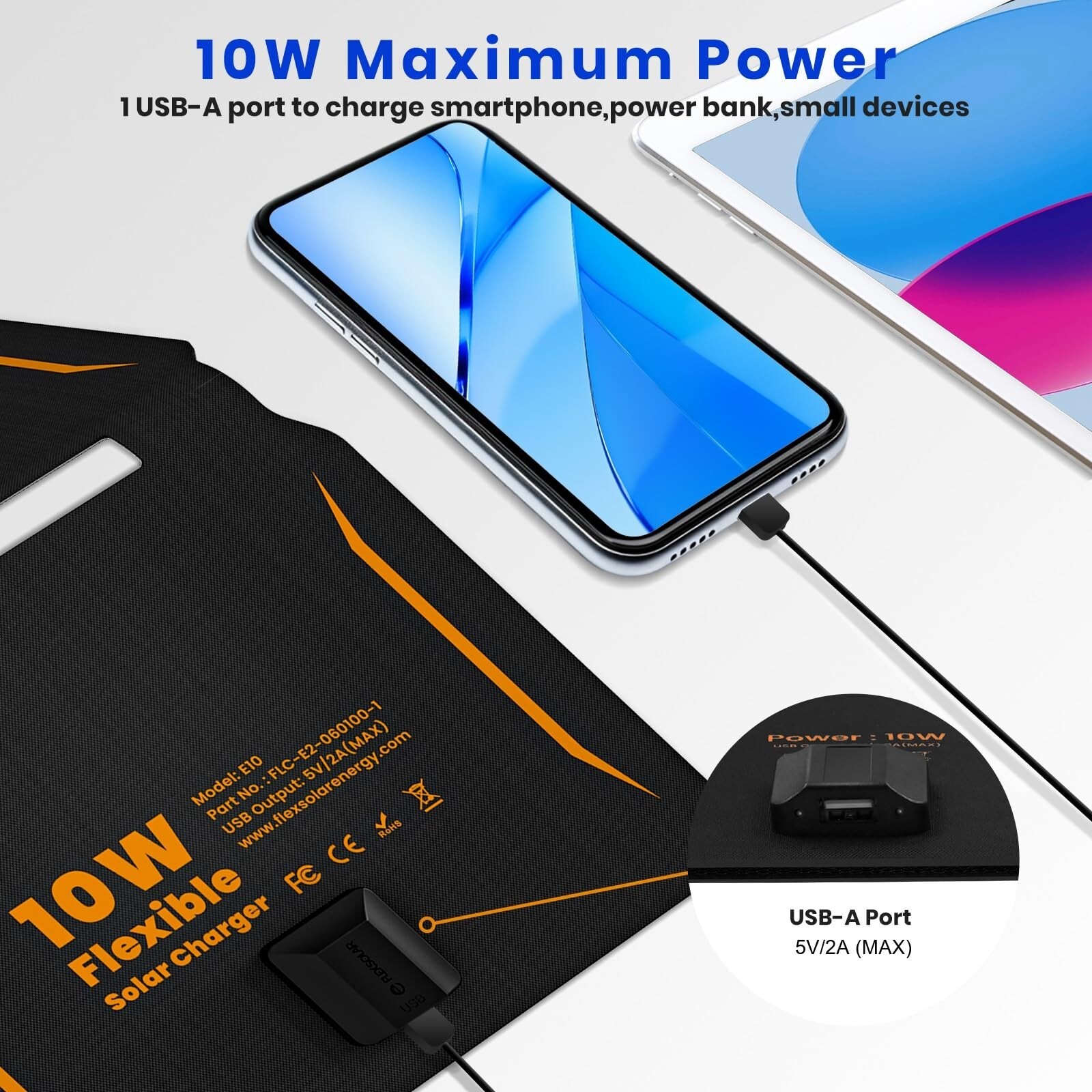 10W Solar Panels Portable (5V 2A Max),Foldable Solar Charger with USB-A Port …
