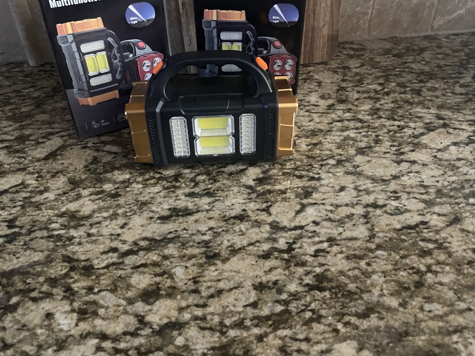 Flashlight Solar powered lithium, battery and adapter, plug-in fl