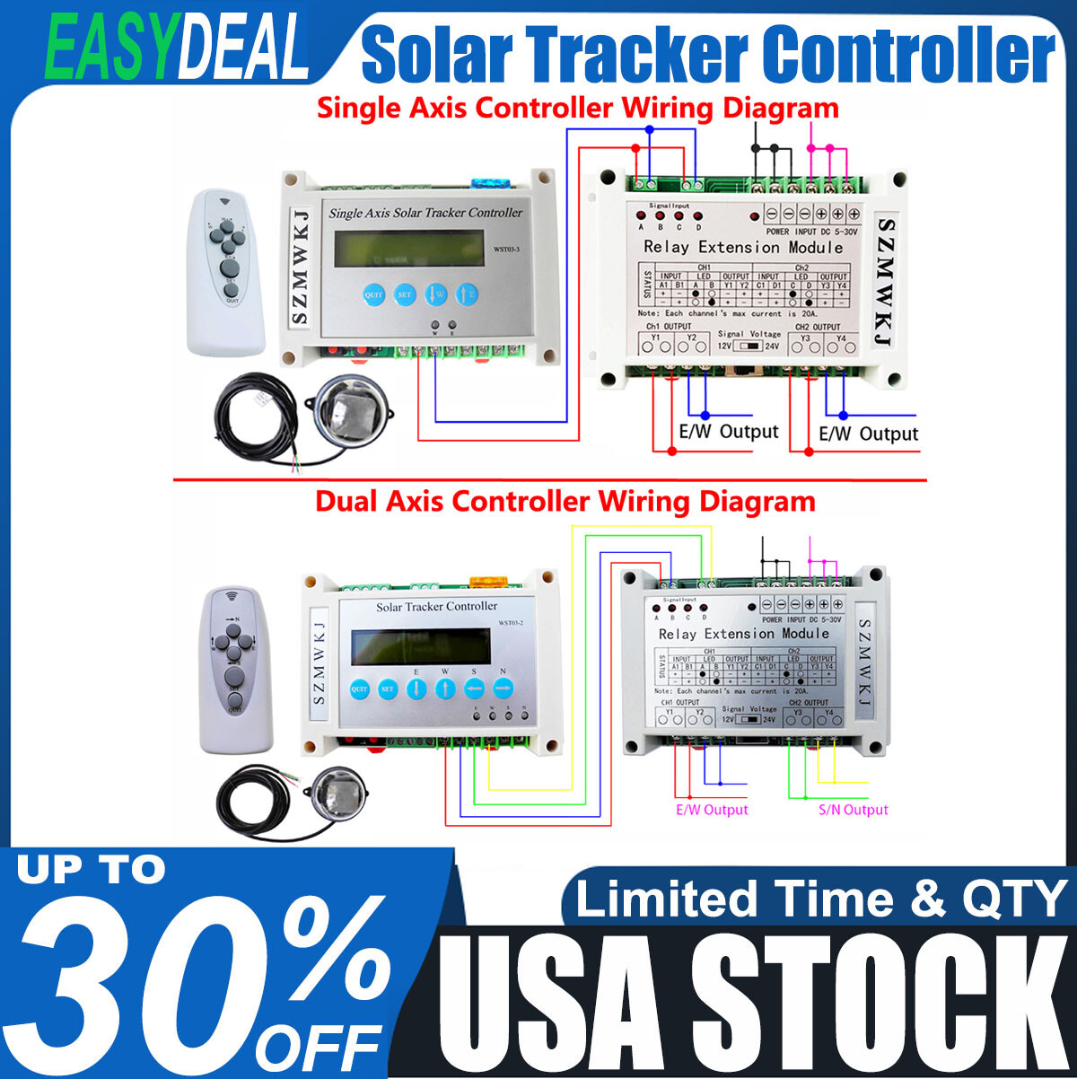 Solar Panel Track Single/Dual Axis LCD Solar Tracker Controller +Relay Module EL