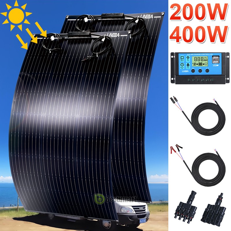 200W 400W Flexible Ultra Thin Solar Panel Mono Camping Home RV Battery Charge