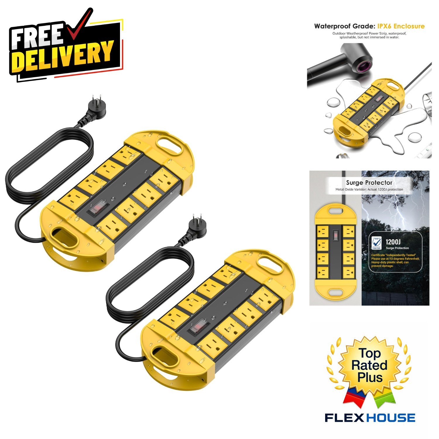 Multi-Outlet Waterproof Power Strip with 10FT Cord – Perfect for Outdoor Use