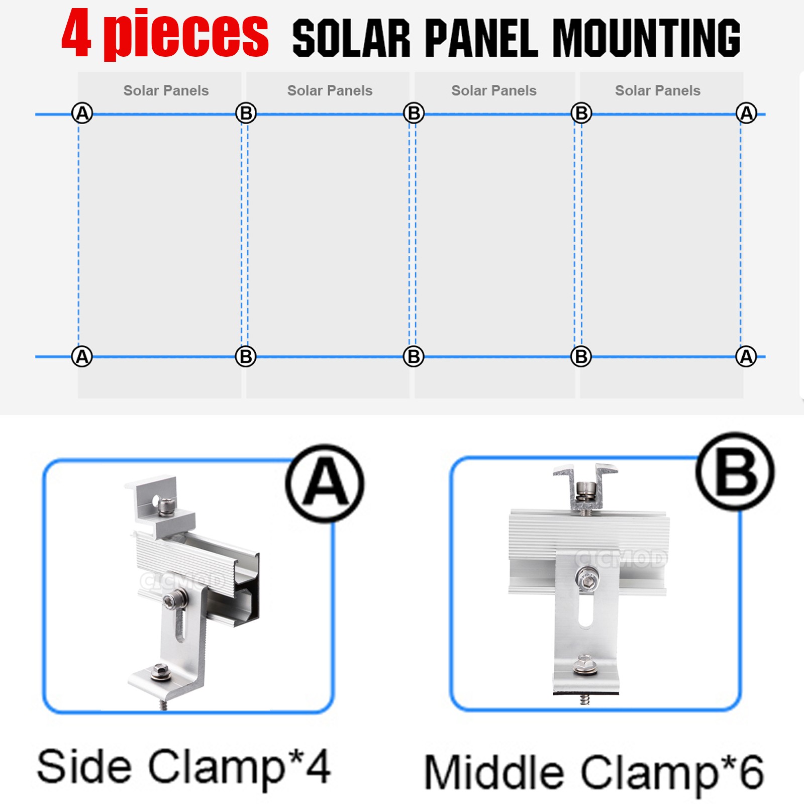 Solar Panel Roof Mount Bracket Fixing Clamp Kit for 1-4Pcs Solar Panels Mounting