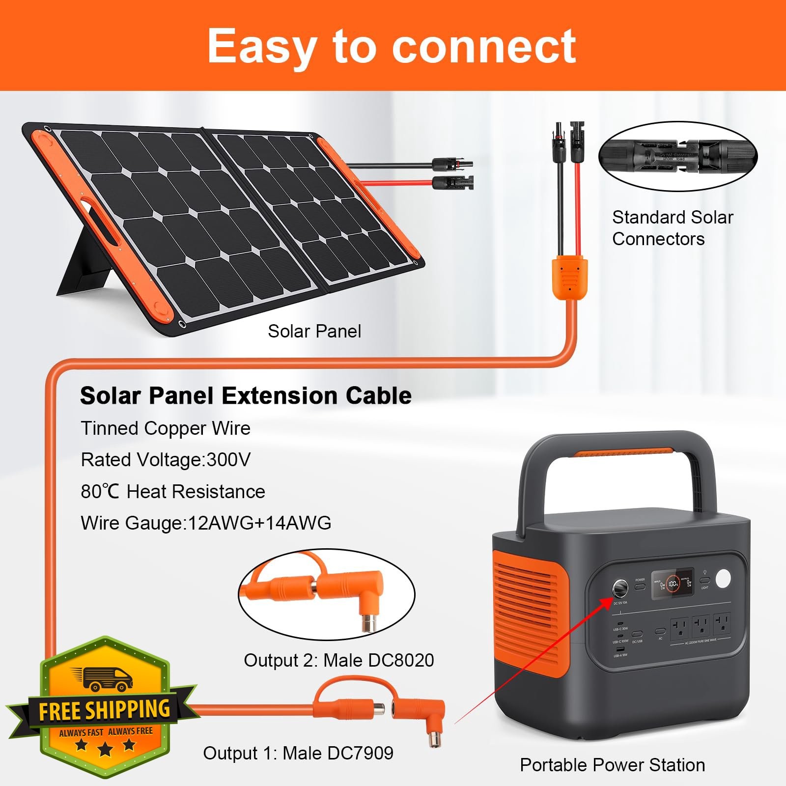 Kimbluth 6FT Solar Panel to DC 8mm Adapter Cable