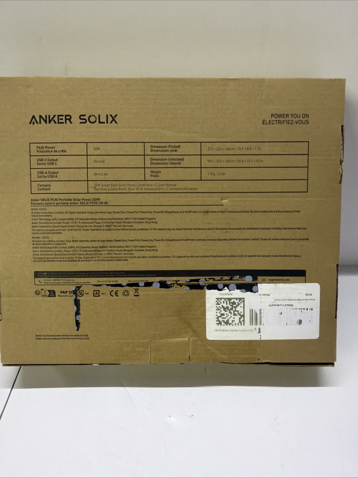 Anker Solix PS30 Solar Panel 30W Foldable Portable Solar Charger 2-Ports