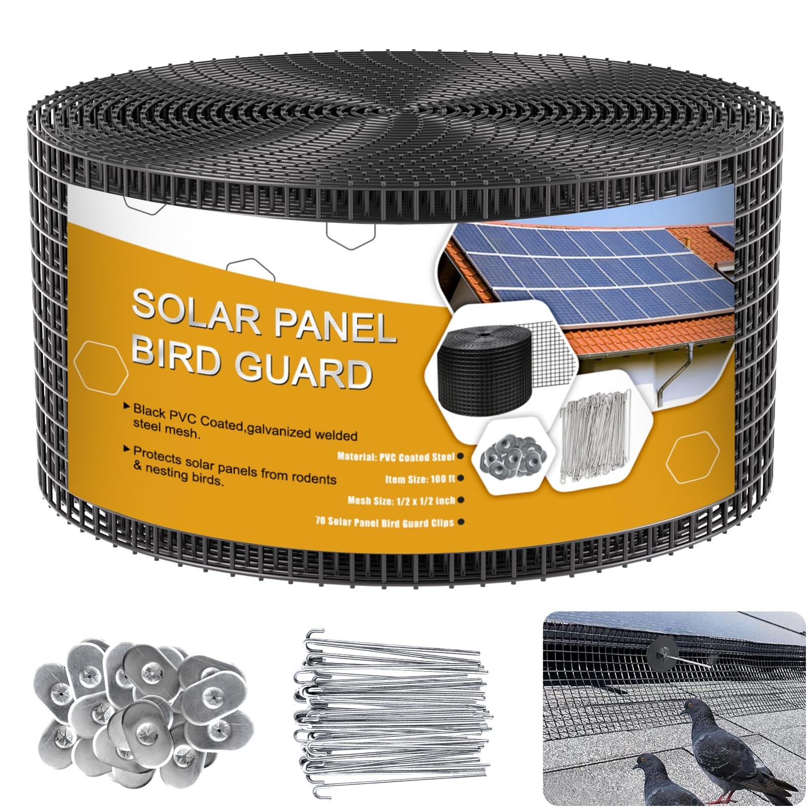 Solar Panel Bird Guard,6in x 100ft Critter 1/2inch mesh 6 in*100FT, Black