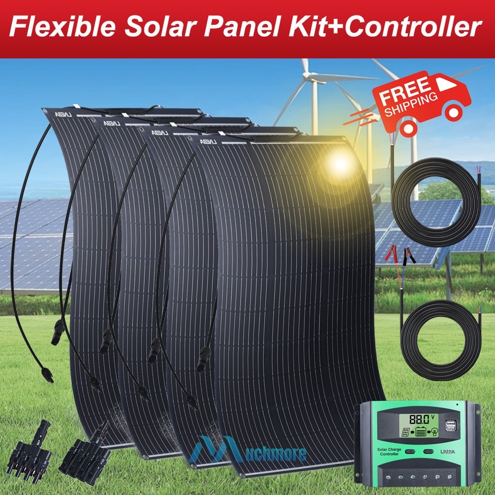 400W 200W Flexible Solar Panel Kit with PWM Charger Controller RVs Caravan Boat