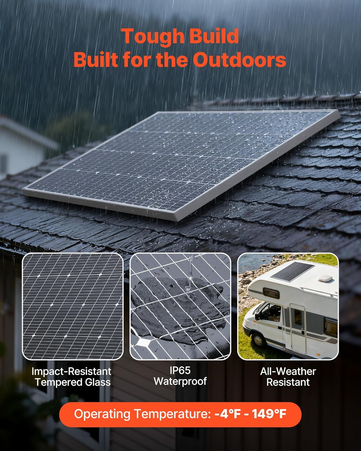 4PCS 100W Monocrystalline Solar Panels, 23% High-Efficiency Mono PV Module with