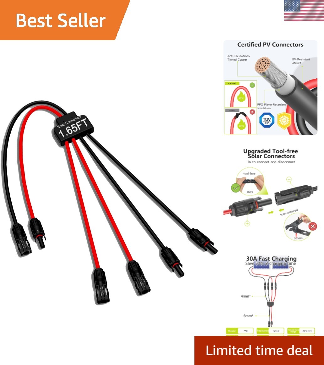 Waterproof Solar Connectors for 2 to 4 Panels – Tool-Free Setup