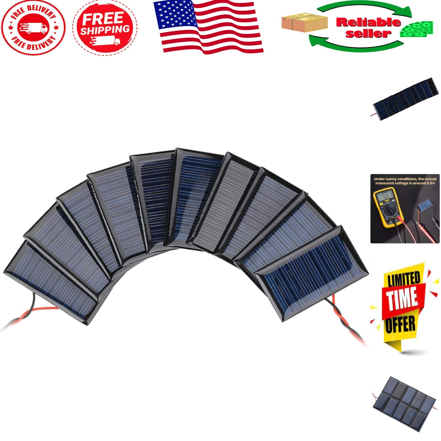 10Pcs 5V Mini Solar Panels for DIY Projects – High Efficiency and Compact Size