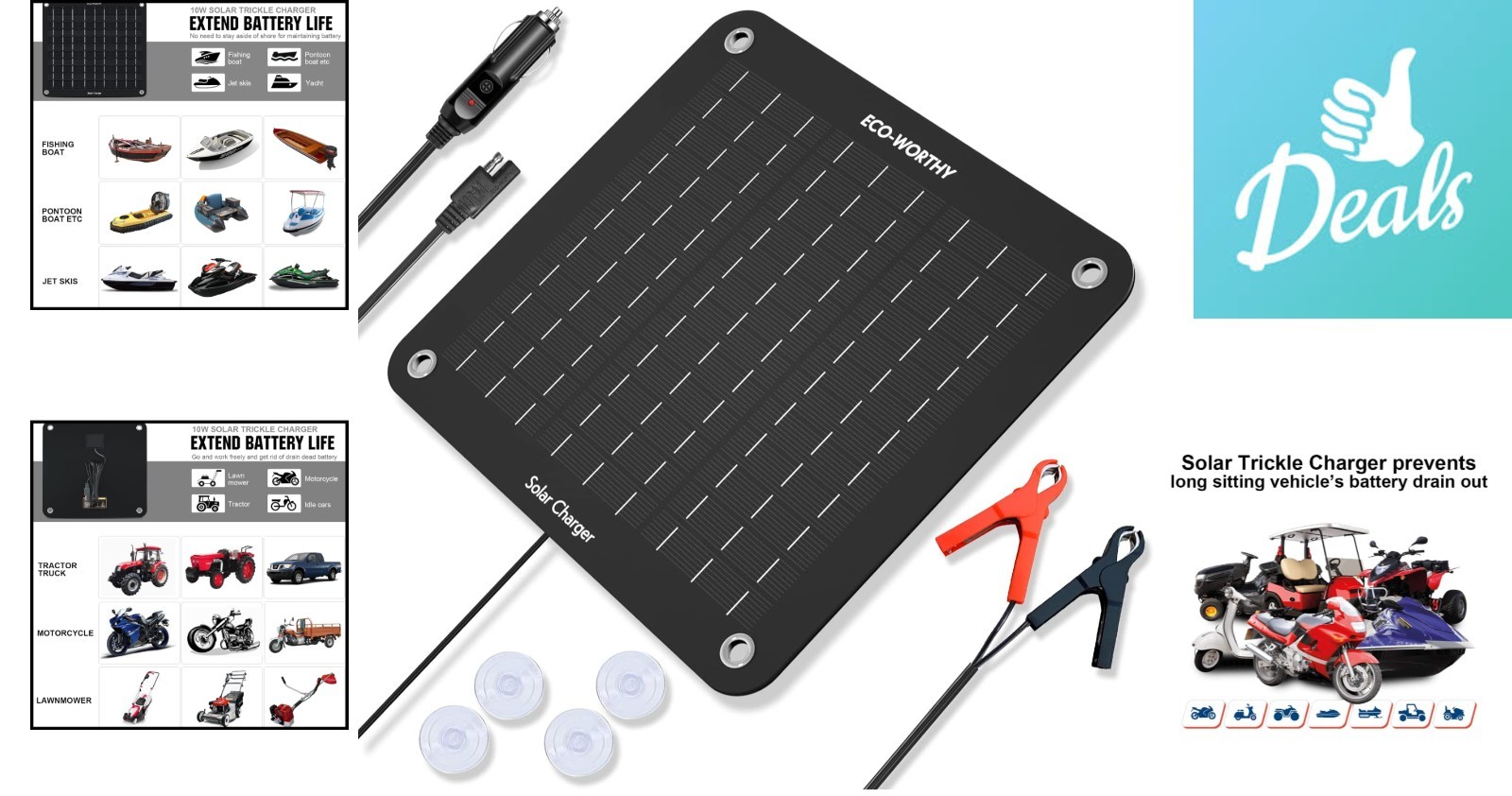 10W Waterproof Solar Battery Charger for Cars, Trucks & Boats – Portable & Safe