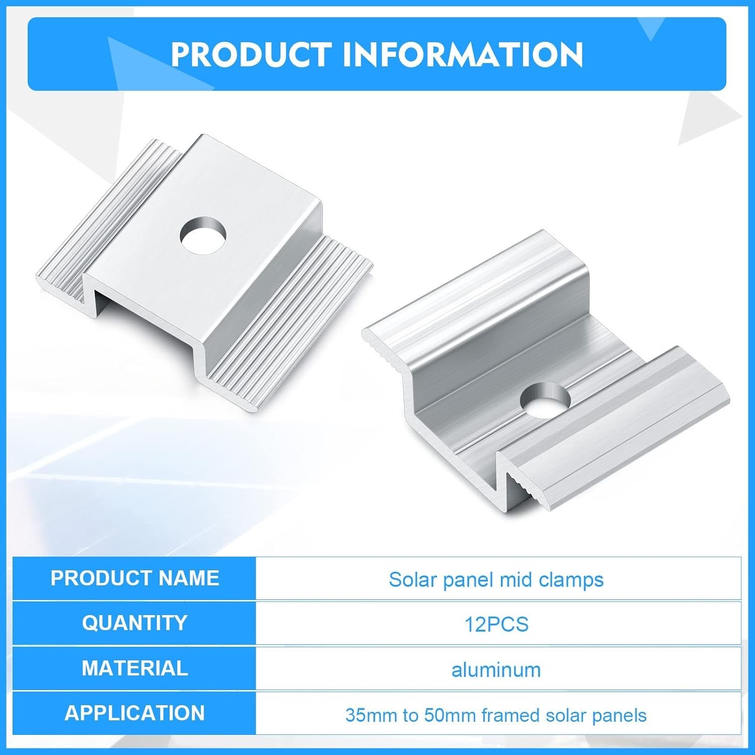 12 Pack Aluminum Solar Panel Mid Clamps – Rust Resistant Mounting Brackets