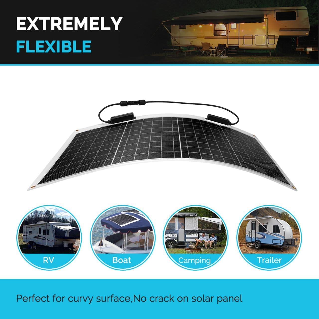 Monocrystalline Solar Panel 50W 12V Flexible Renogy Off-Grid Marine
