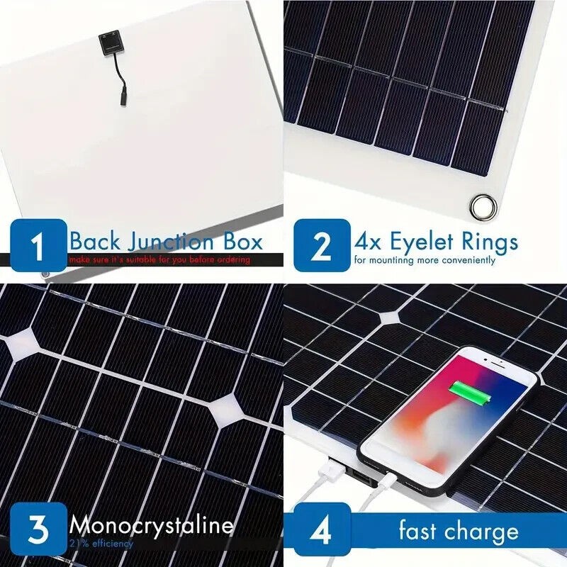 Portable 12V 200W Car Van Boat Caravan Camper Solar Panel Battery Charger Kit US