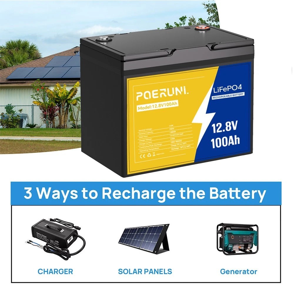 1/2/4Pack 12V 100Ah LiFePO4 Lithium Battery Built-in BMS Deep Cycle for Solar RV