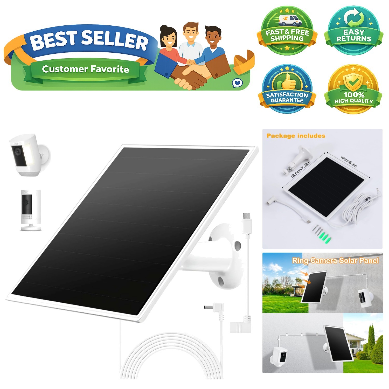Solar Panel Charger for Ring Camera, Compatible with Ri ng Stick Up Cam Batte…