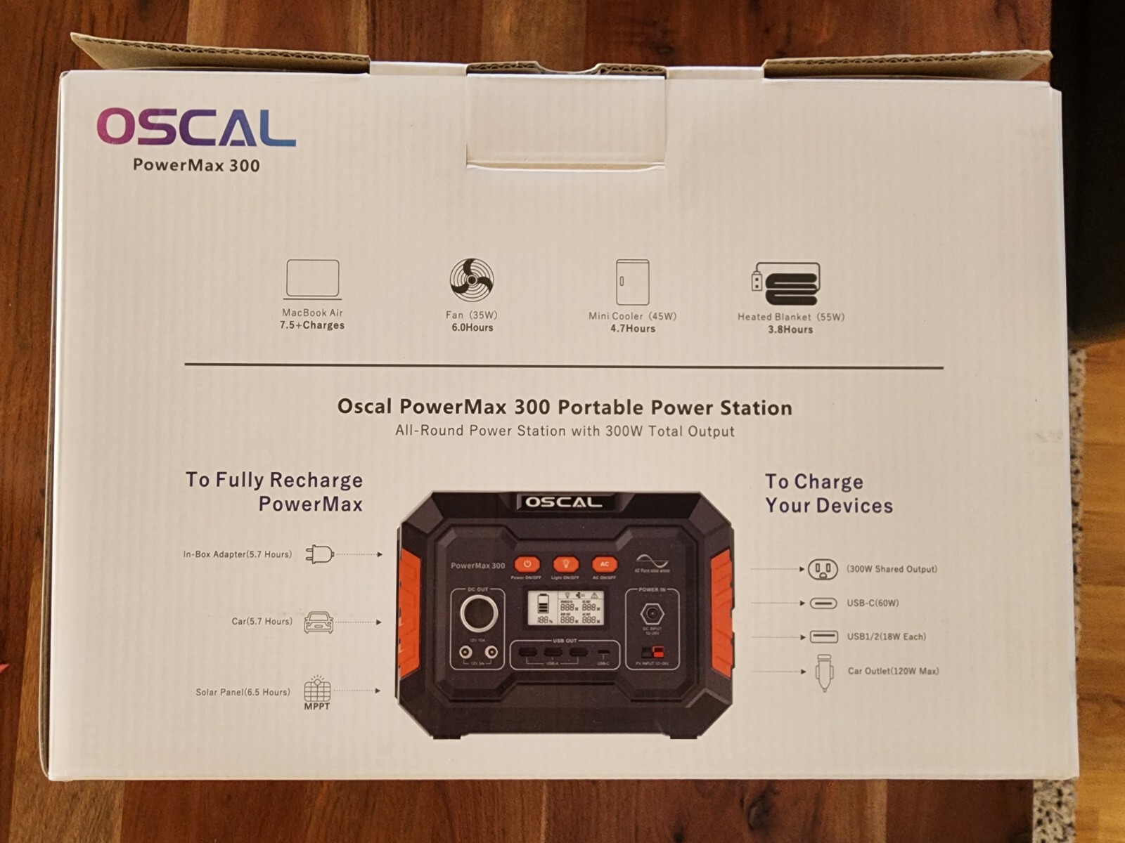 OSCAL Portable Power Station 300W (Peak 600W) Solar Generator with PD 60W Output