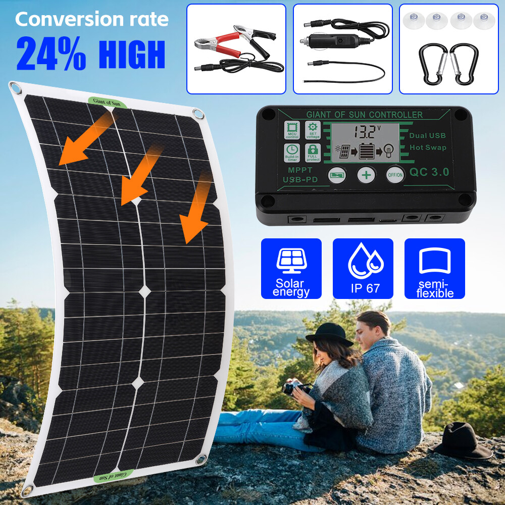 100 200W Flexible Solar Panel Mono 12V Home RV Boat Camping Power Battery Charge