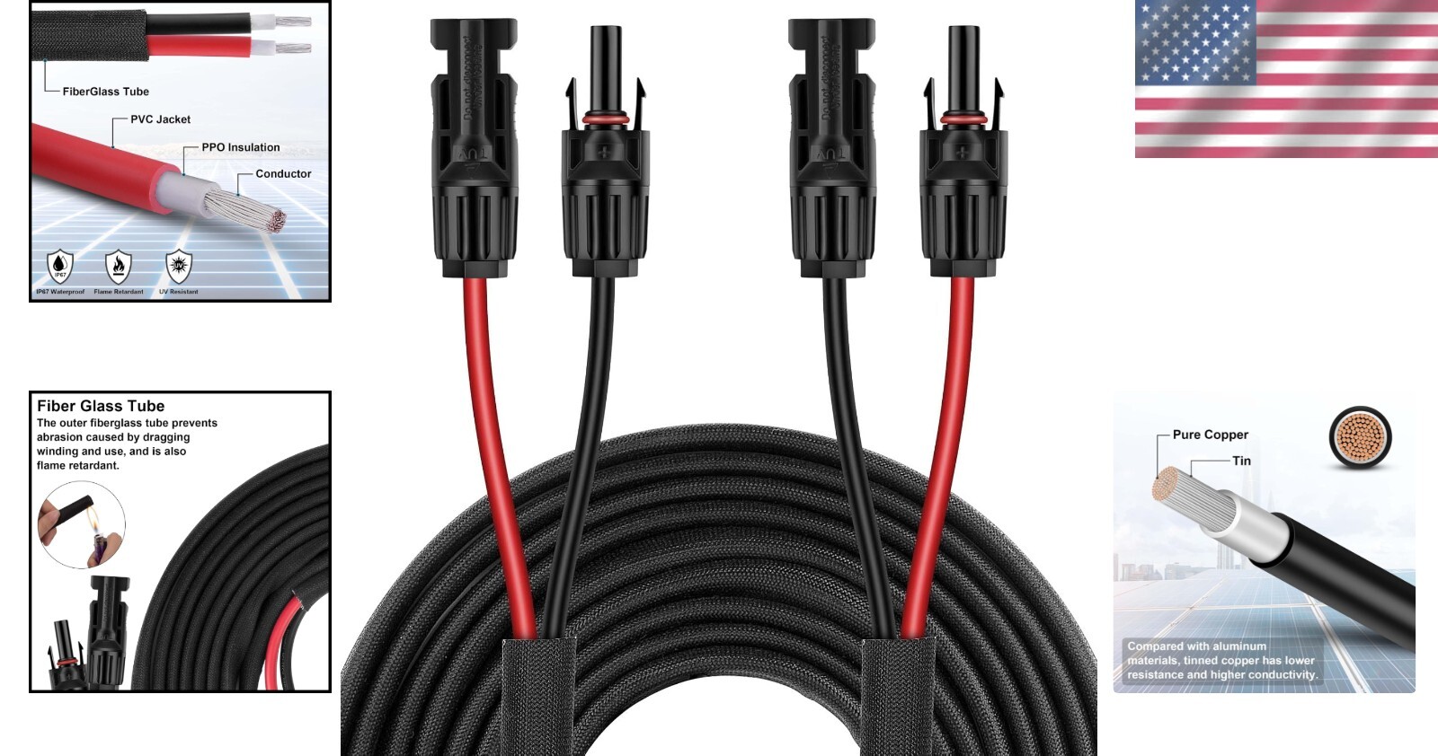 High-Performance 50FT 10AWG Solar Extension Cable – Ultra Durable & Weatherproof