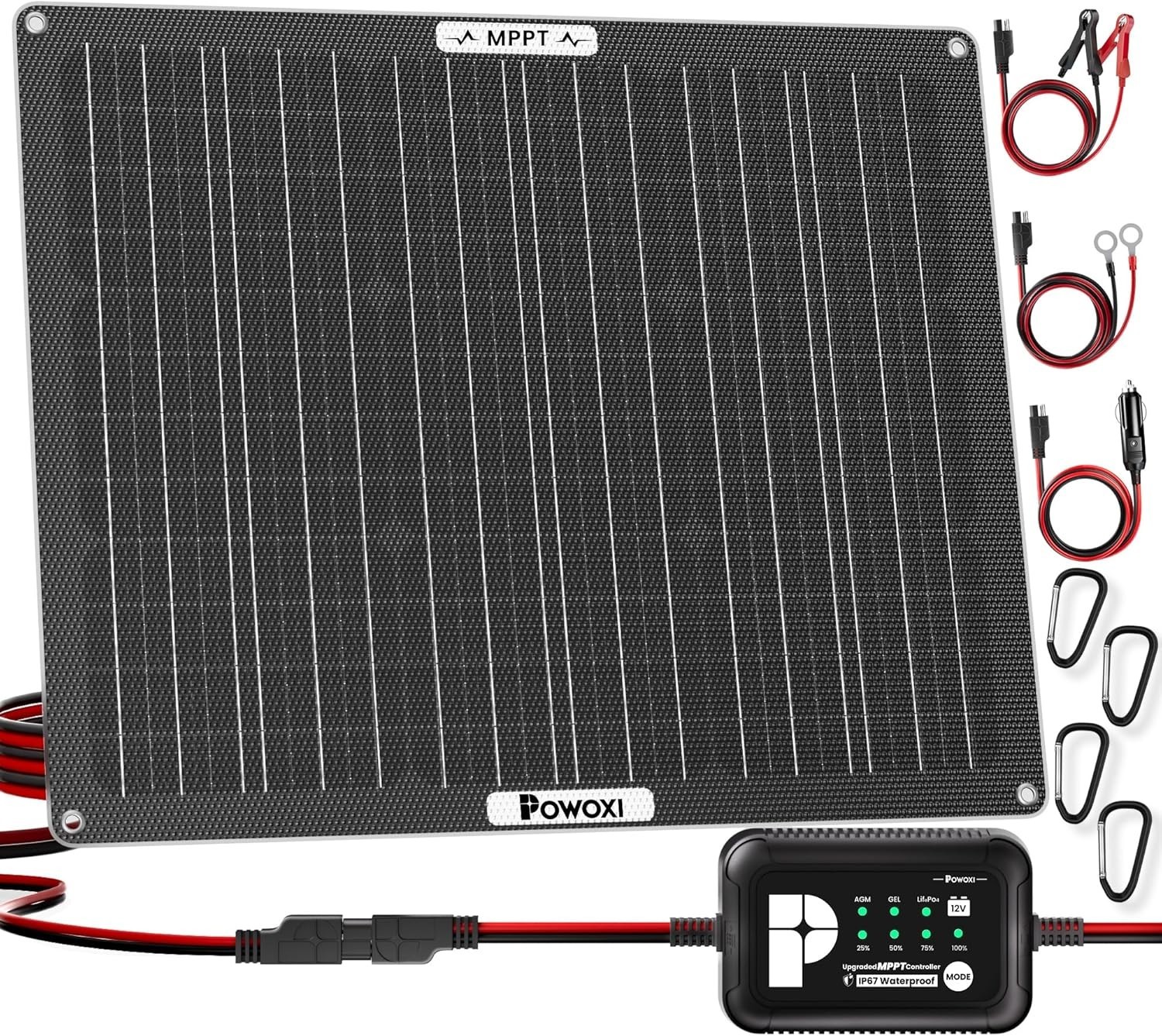 50W Solar Battery Charger: 12V Solar Car Battery Trickle Maintainer – with MP…
