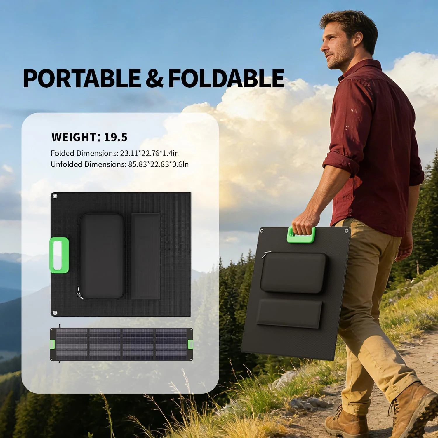 200W Portable Solar Panel for Power Station, Foldable Solar Charger w/ 4 Kicksta
