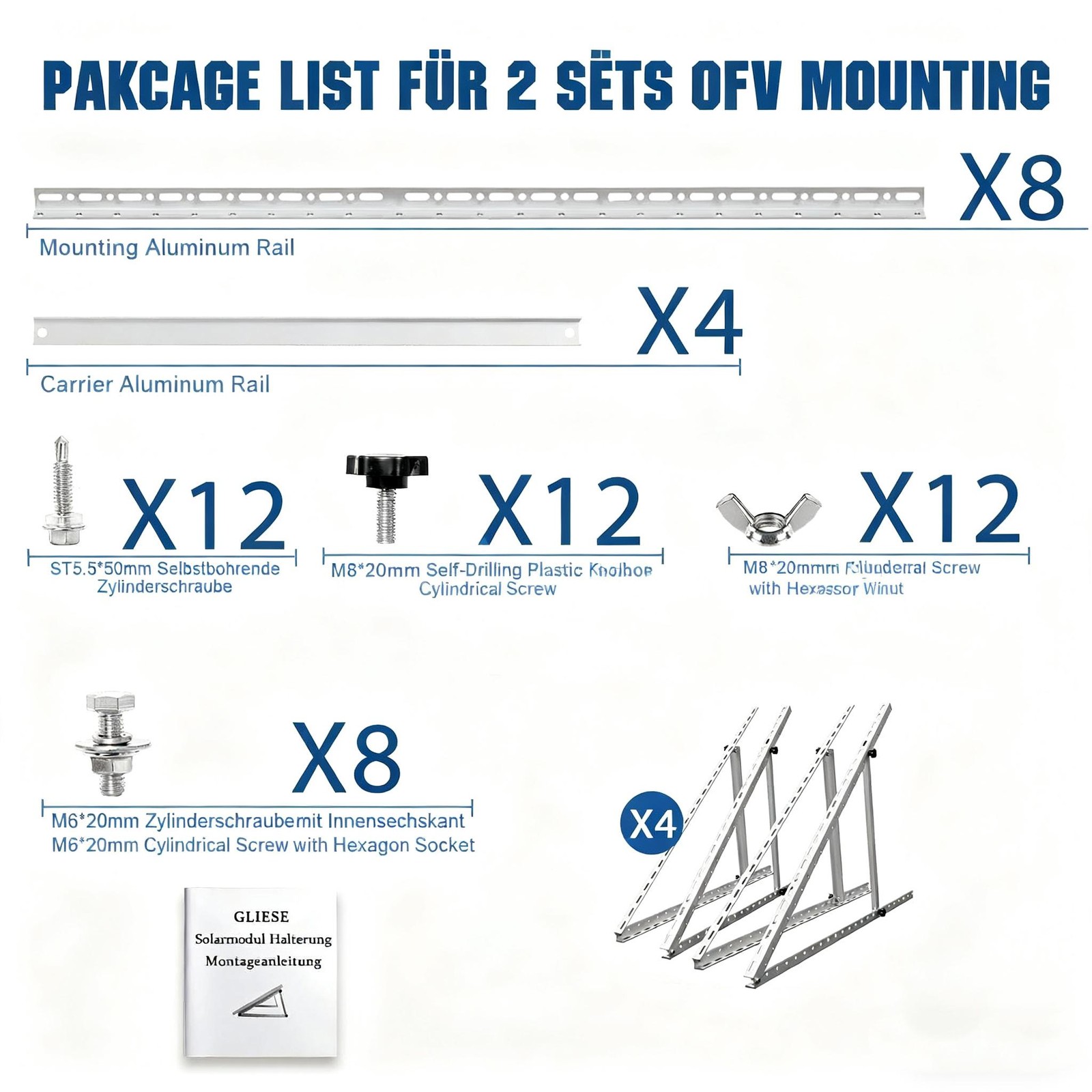 PFCTART 2 Set 45 inch Solar Panel Mount Brackets Adjustable Tilt Mount Brackets