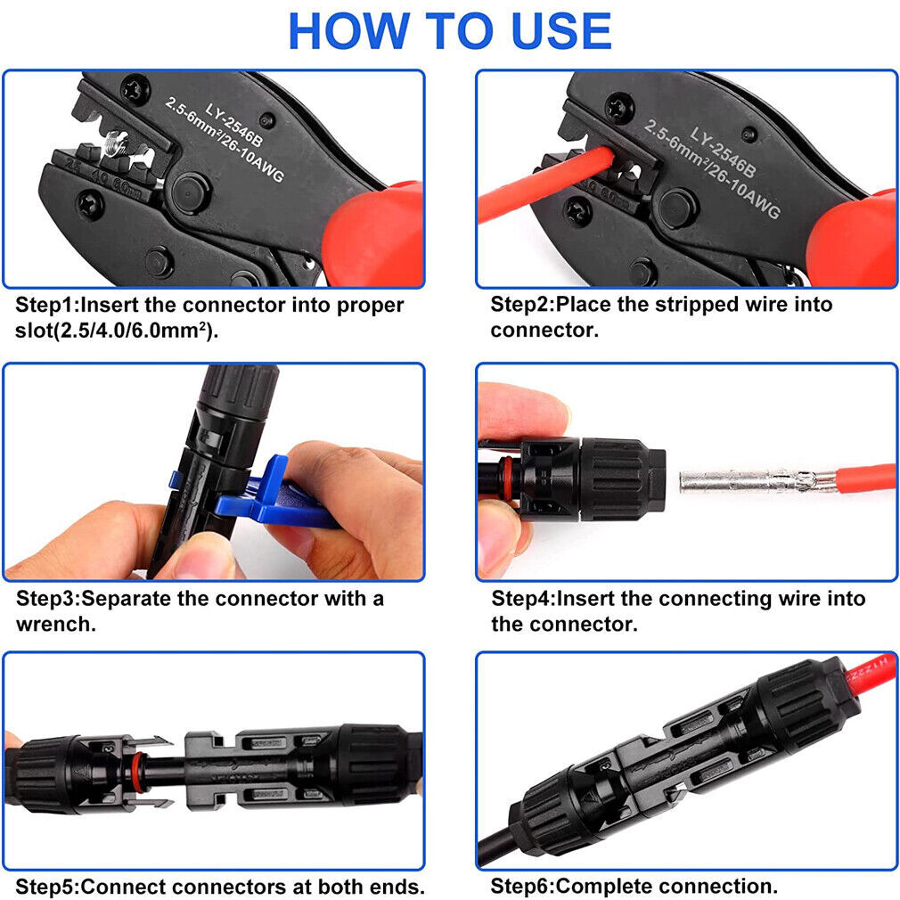 12Pairs Panel PV Solar Cable Connectors Wire Crimper Pliers Crimping Tool Set