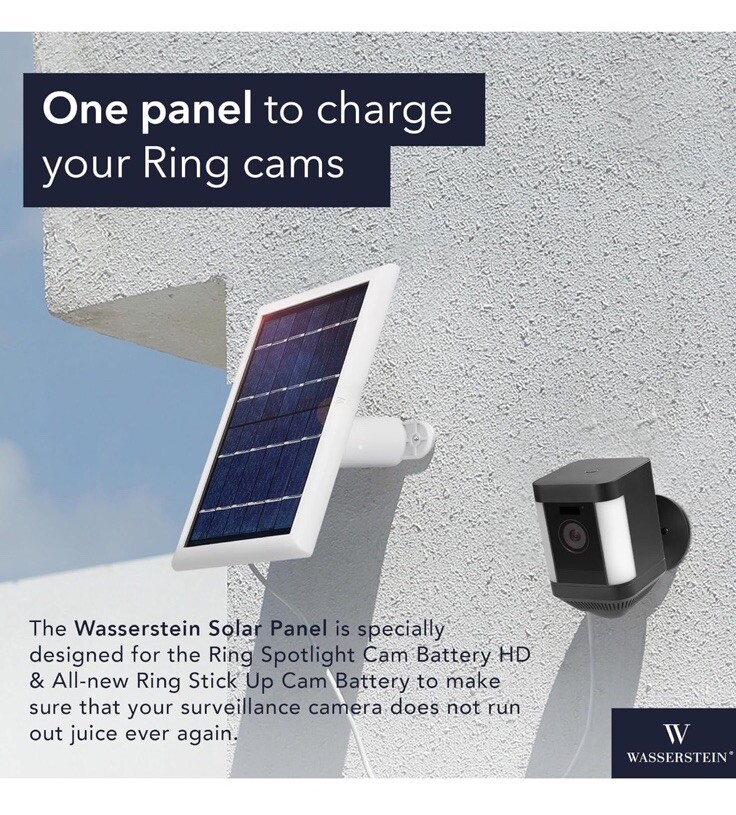 Wasserstein Solar Panel Compatible w/ Ring Spotlight/ Stick Up Cam Battery White