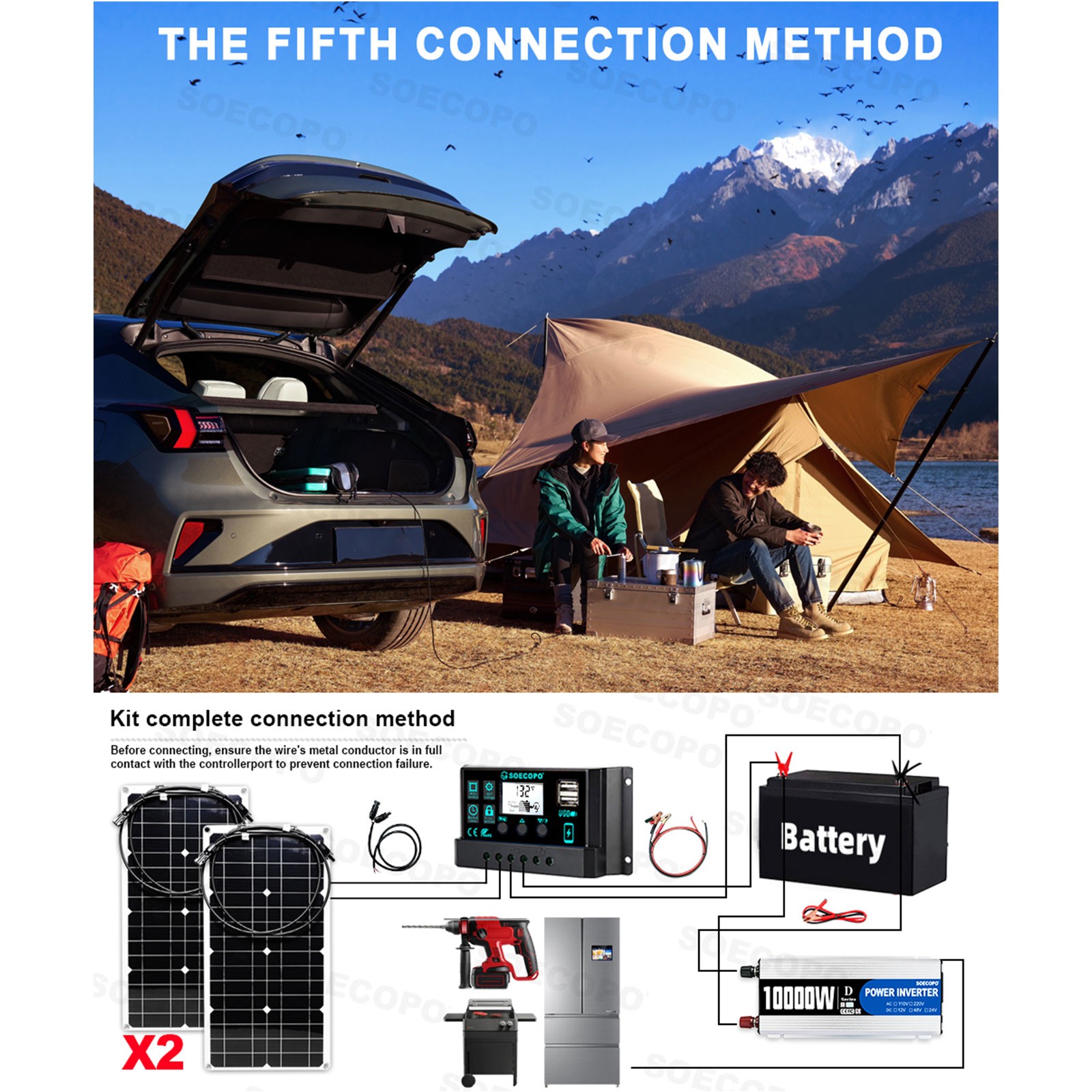SOECOPO 10000W Solar Kit 2pcs Flexible Panels Inverter for Boat RV Camping