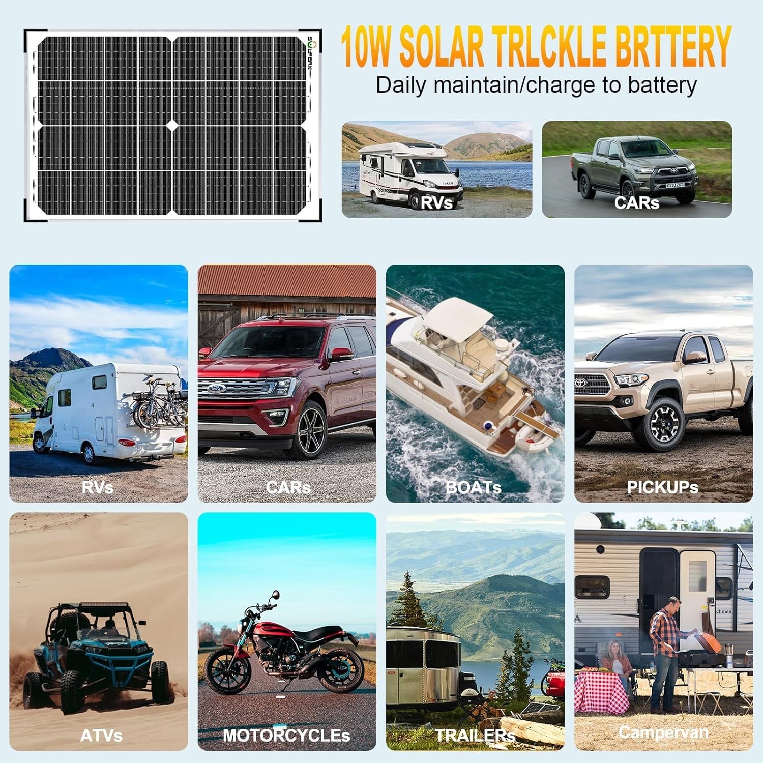 12V Waterproof Solar Panel + 10A Charge Controller